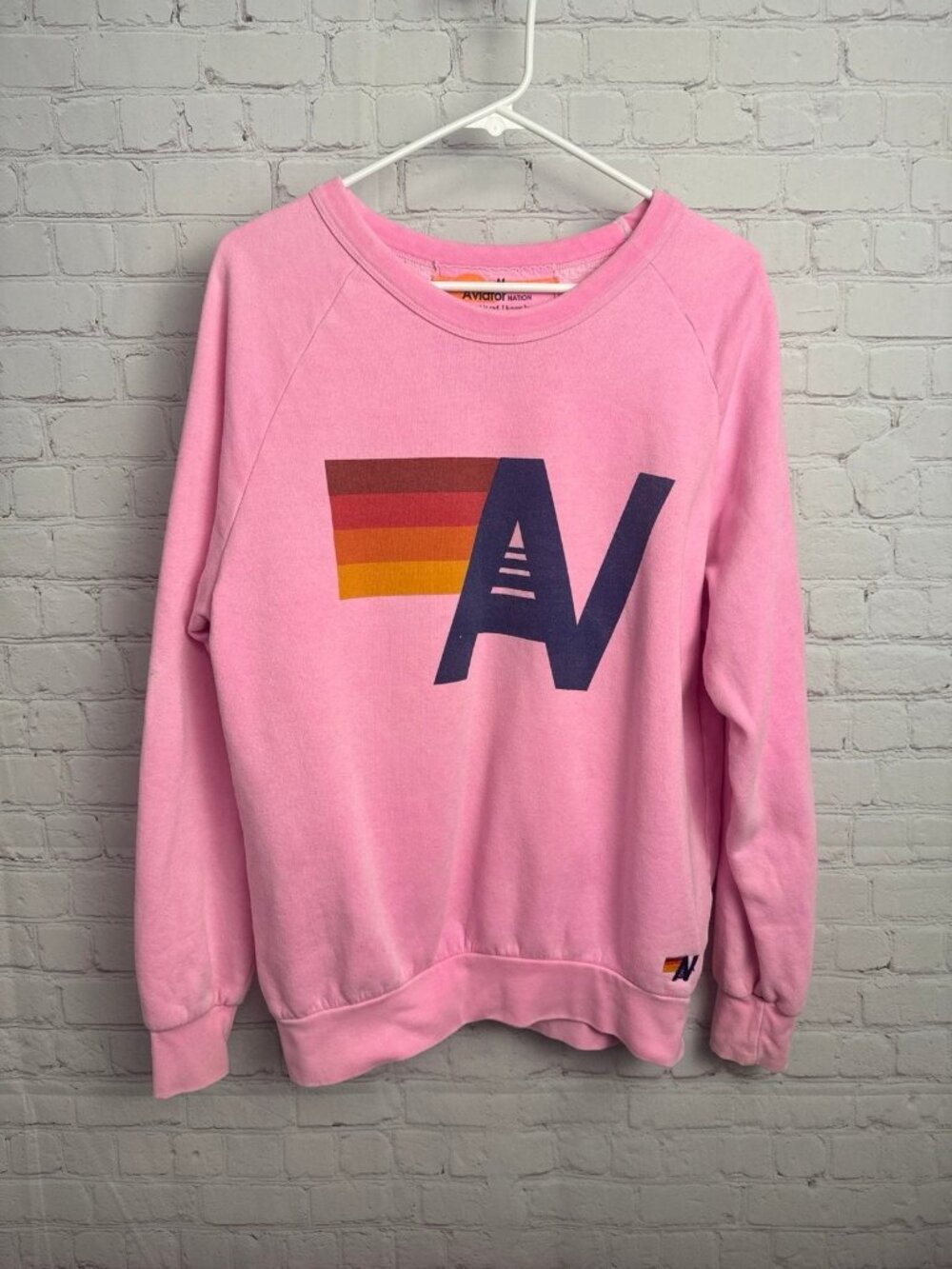 Aviator Nation powder pink logo sweatshirt classic retro skater medium ladies